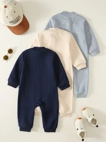 SHEIN 男女嬰兒/幼兒 3件組秋冬保暖內裡加厚圓領長袖連身衣套裝，嬰兒冬季衣著/連身衣 - 彩色 - 查看 2