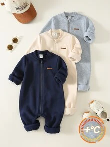 SHEIN 男女嬰兒/幼兒 3件組秋冬保暖內裡加厚圓領長袖連身衣套裝，嬰兒冬季衣著/連身衣 - 彩色 - 查看 3