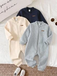 SHEIN 男女嬰兒/幼兒 3件組秋冬保暖內裡加厚圓領長袖連身衣套裝，嬰兒冬季衣著/連身衣 - 彩色 - 查看 7