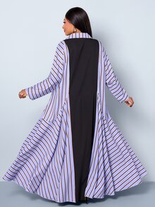 SOLERSUN Vestido camisero largo holgado y casual para mujer talla grande, estilo modesto para uso diario, color liso a rayas, cuello en V con cuello, efecto estilizante, bajo en triángulo invertido, bata elegante y de moda, ajuste cómodo y relajado, inclusivo para tallas grandes, capas minimalistas, estilo diario modesto, versátil para otoño/invierno, elegante, esencia etérea - Azul - Ver 2