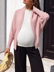 SHEIN Maternity Sweater Loose Fit Batwing Sleeve Oversized Shawl Design Casual Daily Solid Color Knit Cardigan Versatile Sweater Jacket - Dusty Pink - View 9