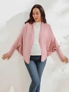 SHEIN Maternity Sweater Loose Fit Batwing Sleeve Oversized Shawl Design Casual Daily Solid Color Knit Cardigan Versatile Sweater Jacket - Dusty Pink - View 3