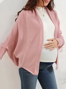SHEIN Maternity Sweater Loose Fit Batwing Sleeve Oversized Shawl Design Casual Daily Solid Color Knit Cardigan Versatile Sweater Jacket - Dusty Pink - View 4