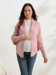 SHEIN Maternity Sweater Loose Fit Batwing Sleeve Oversized Shawl Design Casual Daily Solid Color Knit Cardigan Versatile Sweater Jacket - Dusty Pink - View 7