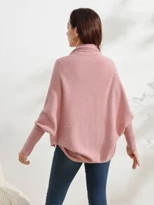SHEIN Maternity Sweater Loose Fit Batwing Sleeve Oversized Shawl Design Casual Daily Solid Color Knit Cardigan Versatile Sweater Jacket - Dusty Pink - View 2