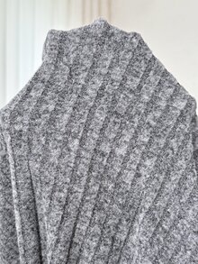 Plussiva Robe en tricot côtelé à col montant grande taille - Gris - Voir 6