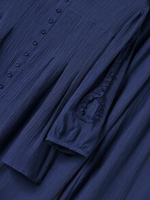 Rusticease Middle-Aged Women Simple Button Shirt And Pocket Pants Set - Navy Blue - View 5