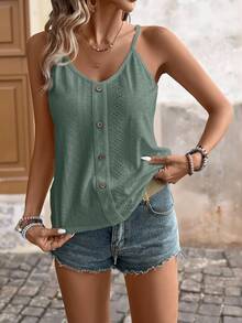 Brillora Summer Casual Solid Color Spaghetti Strap Top - Green - View 4