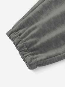 SHEIN LUNE بناطيل رياضية سوداء مبطنة حرارية للنساء ، رمادي داكن ، خريف/شتاء - رمادي غامق - مشاهدة 7