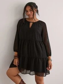 Freevana Plus Size French Vacation Jacquard Long Sleeve Fashion Shirt Fall - Black - View 4