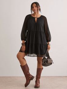 Freevana Plus Size French Vacation Jacquard Long Sleeve Fashion Shirt Fall - Black - View 6