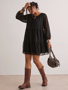 Freevana Plus Size French Vacation Jacquard Long Sleeve Fashion Shirt Fall - Black - View 7