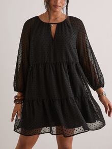 Freevana Plus Size French Vacation Jacquard Long Sleeve Fashion Shirt Fall - Black - View 3