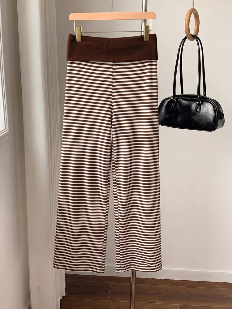 Comfortcana Women's Striped Colorblock Casual Versatile Everyday Long Pants - Brown - View 2