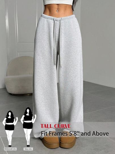 SHEIN Tall CURVE Plus Size Women's Solid Color Drawstring Waist Wide Leg Loose Casual Pants Fall