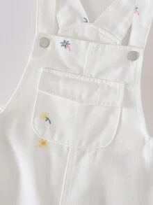 SHEIN 女童牛仔吊帶褲，四季新款，可愛俏皮，復古牛仔女郎西式藍色，基礎簡約彈性腰頭，大口袋 - 白色 - 查看 4