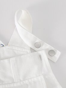 SHEIN 女童牛仔吊帶褲，四季新款，可愛俏皮，復古牛仔女郎西式藍色，基礎簡約彈性腰頭，大口袋 - 白色 - 查看 7