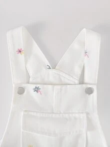 SHEIN 女童牛仔吊帶褲，四季新款，可愛俏皮，復古牛仔女郎西式藍色，基礎簡約彈性腰頭，大口袋 - 白色 - 查看 6