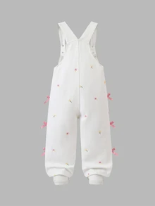 SHEIN 女童牛仔吊帶褲，四季新款，可愛俏皮，復古牛仔女郎西式藍色，基礎簡約彈性腰頭，大口袋 - 白色 - 查看 2