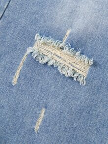 SHEIN Girls' Vintage Distressed Blue Washed Denim Jeans, Street Style Loose Fit Ripped Jeans, Autumn Winter Holiday Back To School, Elastic Waistband Button Front Casual Pants, Suitable For School, College, Daily Wear - Medium Wash - View 5