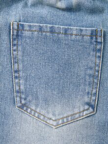 SHEIN Girls' Vintage Distressed Blue Washed Denim Jeans, Street Style Loose Fit Ripped Jeans, Autumn Winter Holiday Back To School, Elastic Waistband Button Front Casual Pants, Suitable For School, College, Daily Wear - Medium Wash - View 7