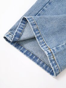 SHEIN Girls' Vintage Distressed Blue Washed Denim Jeans, Street Style Loose Fit Ripped Jeans, Autumn Winter Holiday Back To School, Elastic Waistband Button Front Casual Pants, Suitable For School, College, Daily Wear - Medium Wash - View 6