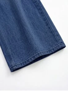 SHEIN Girls' Y2K Retro Washed High Waist Loose Wide Leg Jeans, Light Blue Wash Simple All-Match Versatile Casual Straight Leg Denim Pants Suitable For School, Campus And University Wear - Dark Wash - View 4