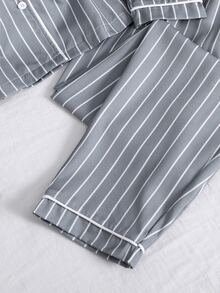 Boys' 2 Pieces Casual Loungewear Set, Striped Print Long Sleeve Button-Up Shirt With Collar And Casual Long Pants - Green - View 7