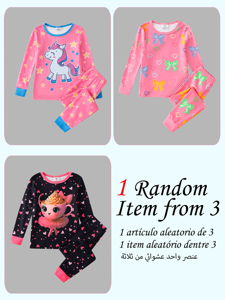 1 Set Girls Toddler Sweet Cute Casual Daily Skin-Friendly Knitted High Elastic Tight Fabric Dreamy Multicolor Unicorn Coffee Bow Cartoon Glow-In-The-Dark Print UV Shines Round Neck Long Sleeve Top And Pants Pajama Set Homewear 2-Piece Set - Multicolor - View 7