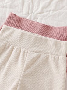 SHEIN Toddler Girls Thermal Underwear Set Soft Ribbed Knit Long Sleeve Top And Pants 2-Piece Waffle Autumn Winter Warm Base Layer Outfits - Multicolor - View 5
