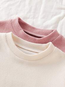 SHEIN Toddler Girls Thermal Underwear Set Soft Ribbed Knit Long Sleeve Top And Pants 2-Piece Waffle Autumn Winter Warm Base Layer Outfits - Multicolor - View 7