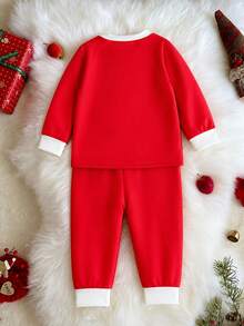 SHEIN Playful Pals 2件組 幼兒男童女童可愛聖誕老人圖案印花聖誕套裝，長袖圓領上衣與 - 彩色 - 查看 2