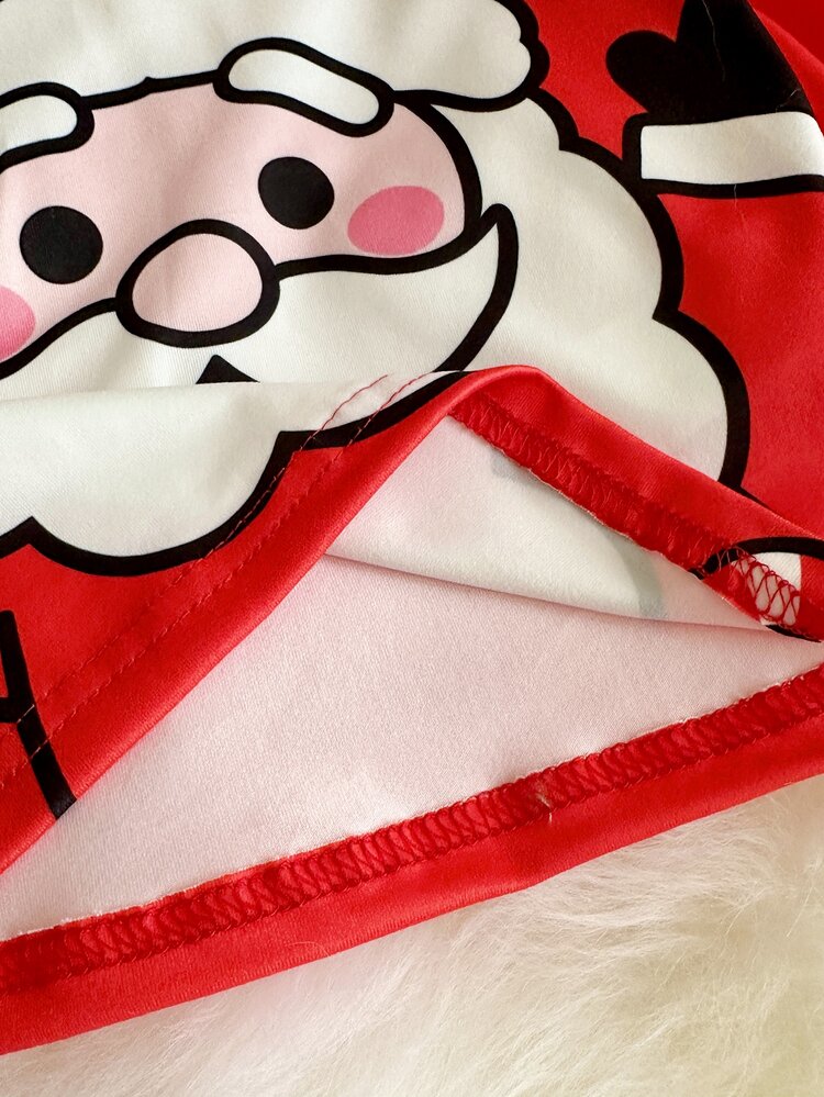 SHEIN Playful Pals طقم عيد الميلاد للأطفال الصغار من قطعتين، طباعة جرافيك سانتا كلوز لطيفة، ملابس علوية بأكمام طويلة وياقة دائرية & - متعدد الألوان - مشاهدة 5