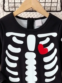 Elladie kids Girls' Skull Print Slim Fit Jumpsuit, Soft Fabric, Back Zipper Easy To Wear, Suitable For Halloween, Party, Outing And More - Black - View 3