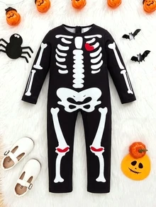 Elladie kids Girls' Skull Print Slim Fit Jumpsuit, Soft Fabric, Back Zipper Easy To Wear, Suitable For Halloween, Party, Outing And More - Black - View 6