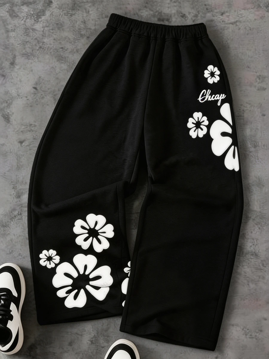 Tween Boy Floral Print Fashion Versatile Loose Fit Sweatpants With Pockets - Multicolor - View 1