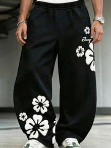 Tween Boy Floral Print Fashion Versatile Loose Fit Sweatpants With Pockets - Multicolor - View 3