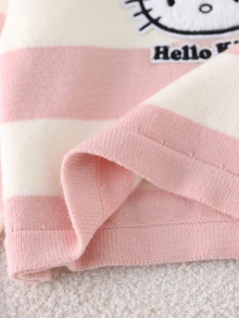 HELLO KITTY AND FRIENDS | SHEIN GraphicGems 女童毛巾刺繡圓領套頭針織上衣，粉色與米色條紋，柔軟學院風，舒適適合秋冬，簡約可愛優雅長袖紅色上衣，適合旅行、外出、派對、戶外玩耍、野餐 - 粉色 - 查看 9
