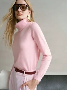 MOTF PREMIUM WOMEN'S AUTUMN/WINTER CASUAL MINIMALIST SOLID COLOR TURTLENECK SWEATER - Pink - View 7