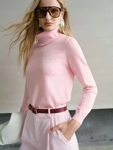 MOTF PREMIUM WOMEN'S AUTUMN/WINTER CASUAL MINIMALIST SOLID COLOR TURTLENECK SWEATER - Pink - View 5