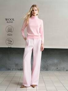 MOTF PREMIUM WOMEN'S AUTUMN/WINTER CASUAL MINIMALIST SOLID COLOR TURTLENECK SWEATER - Pink - View 1