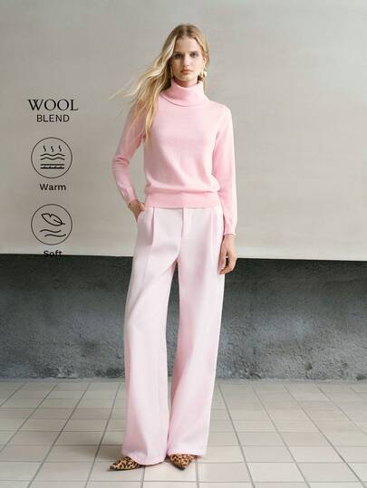 MOTF PREMIUM SUÉTER DE GOLA ALTA CASUAL MINIMALISTA DE COR SÓLIDA PARA MULHERES OUTONO/INVERNO