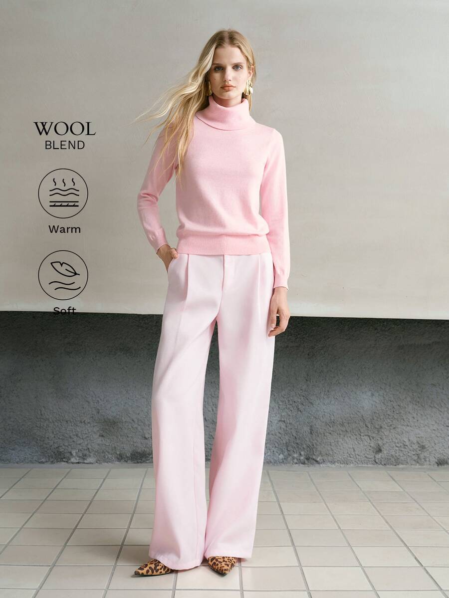 MOTF PREMIUM WOMEN'S AUTUMN/WINTER CASUAL MINIMALIST SOLID COLOR TURTLENECK SWEATER - Pink - View 1