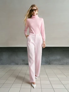 MOTF PREMIUM WOMEN'S AUTUMN/WINTER CASUAL MINIMALIST SOLID COLOR TURTLENECK SWEATER - Pink - View 6