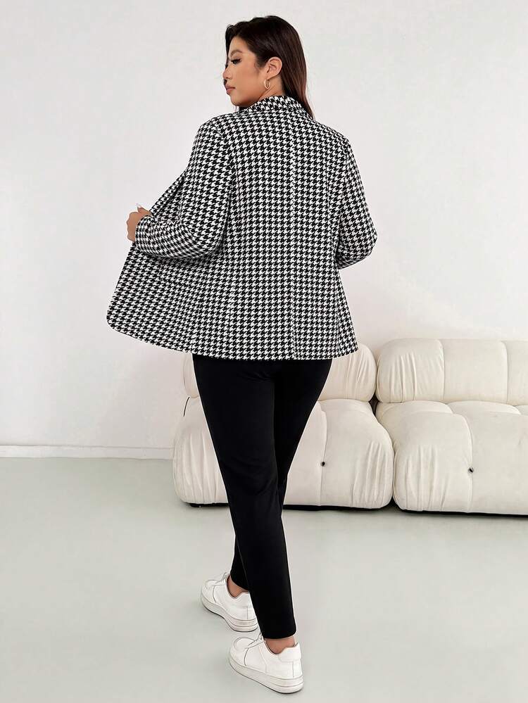 Shapeblank Plus-Size Women's Summer Casual Elegant Loose Stretch Black And White Long-Sleeved Jacket Black Trousers Suit Teachers' Day Office Formal - Black and White - View 3