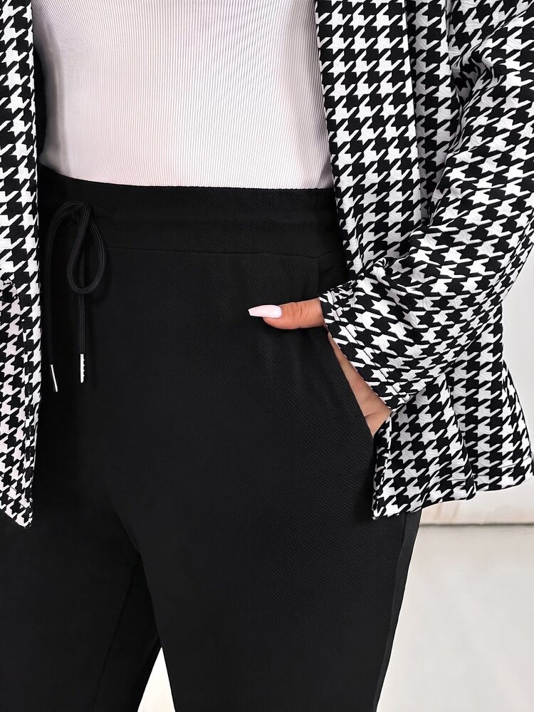 Shapeblank Plus-Size Women's Summer Casual Elegant Loose Stretch Black And White Long-Sleeved Jacket Black Trousers Suit Teachers' Day Office Formal - Black and White - View 6