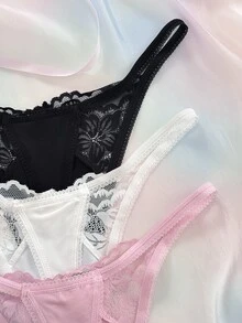 Nora Wilde 3PCS Floral Lace Thong, Soft And Comfortable Fabric, Suitable For Daily Wear, Sweet And Cute, Perfect For Dates And Parties. - Multicolor - View 4