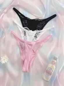 Nora Wilde 3PCS Floral Lace Thong, Soft And Comfortable Fabric, Suitable For Daily Wear, Sweet And Cute, Perfect For Dates And Parties. - Multicolor - View 2