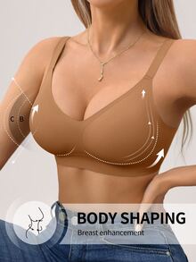 SHEIN 1pc Women's Simple Comfortable Seamless Jelly Glue Wireless Bra With Removable Padding - Brown - View 8