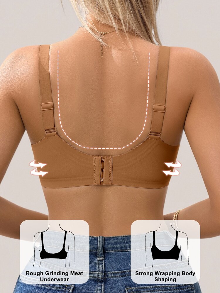 SHEIN 1pc Women's Simple Comfortable Seamless Jelly Glue Wireless Bra With Removable Padding - Brown - View 2